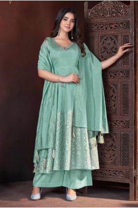 Silk Embroidered Pista Eid Palazzo Suit with Dupatta PZ4110