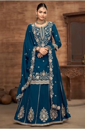 Silk Embroidered Teal blue Lehenga Choli with Dupatta LC8592
