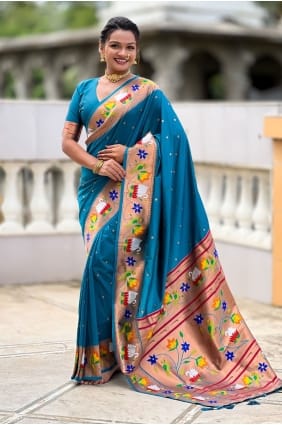 Silk Firozi Saree in Weaving SR29136