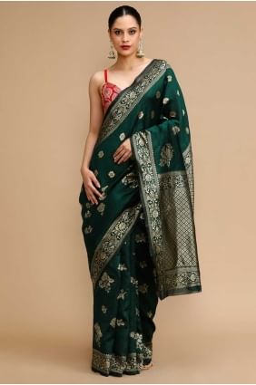 Premium Weaving Silk Saree in Green with Blouse SR28733