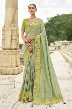 Silk Green Saree in Stone SR28002