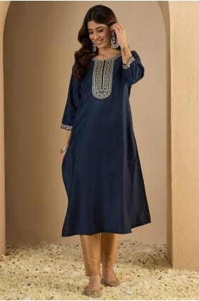 Kurti in Navy blue Silk with Embroidered KTI2723