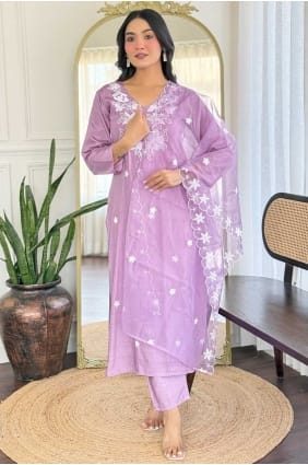 Lavender Salwar Kameez in Embroidered Silk SK155858