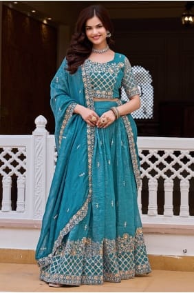 Blue Silk Embroidered Lehenga Choli with Dupatta LC9057