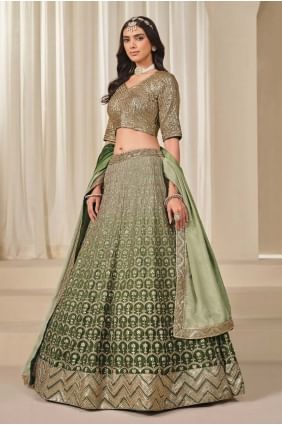 Embroidered Lehenga Choli in Mahendi Silk LC8586