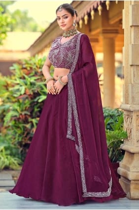 Purple Silk Embroidered Lehenga Choli with Dupatta LC8822