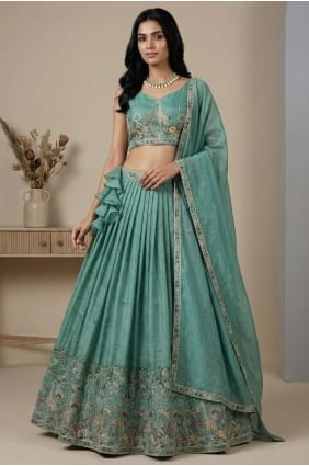 Embroidered Silk Lehenga Choli in Sea green with Dupatta LC8973