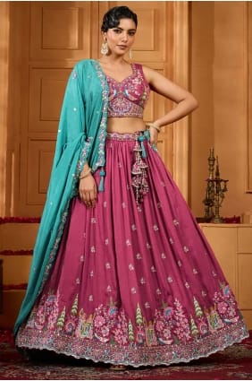 Rose gold Lehenga Choli in Embroidered Silk LC8810