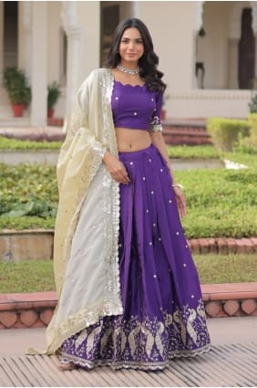 Silk Purple Lehenga Choli in Embroidered LC8879