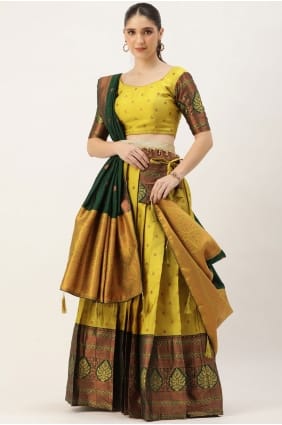 Yellow green Lehenga Choli in Embroidered Silk LC9017