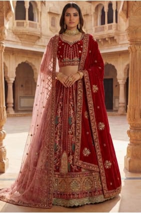 Thread Silk Red Lehenga Choli with Dupatta LC8945