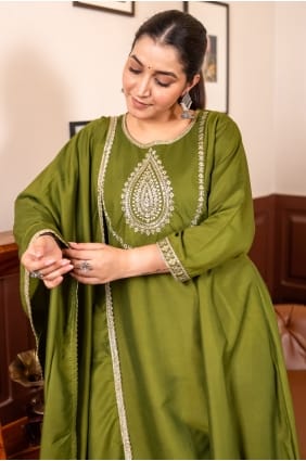 Mehendi Embroidered Silk Salwar Kameez SK15638