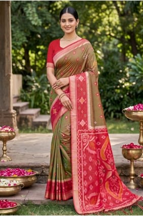 Mehndi Weaving Saree in Silk SR29972