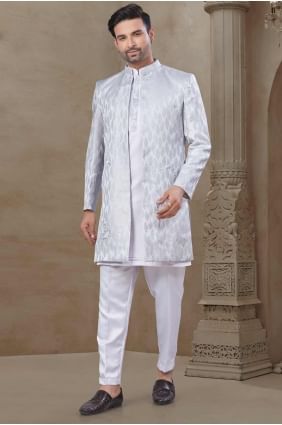 Silk Men Kurta Pajama With Waistcoat with Printed KURR520