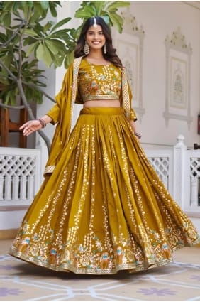 Mustard Lehenga Choli with Embroidered Silk LC8890