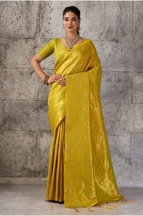 Silk Mustard Saree in Zari SR30098