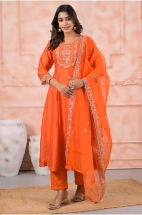 Silk Orange orange Salwar Suit in Embroidered SK155677