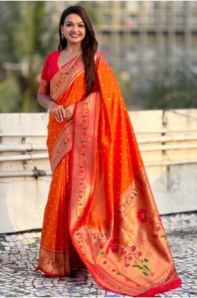 Orange Saree in Silk with Weaving SR29472