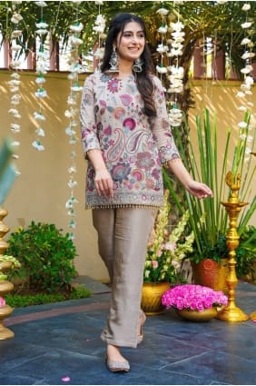 Grey Silk Embroidered Palazzo Suit with Dupatta PZ4460