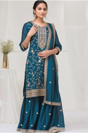 Silk Palazzo Suit with Embroidered PZ4210