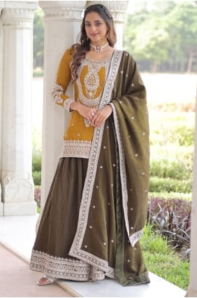 Silk Sequins Yellow Eid Palazzo Suit with Dupatta PZ4285