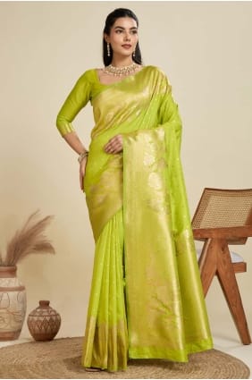 Parrot green Saree with Weaving Silk SR29146