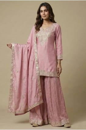 Silk Patiala Suit in Pink with Sequins PZ4258
