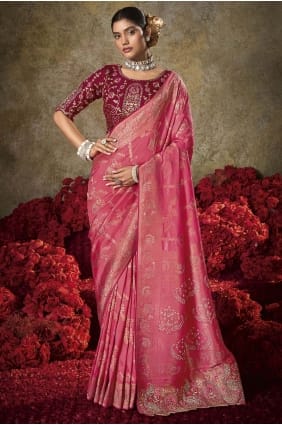 Pink Embroidered Saree in Silk SR29500