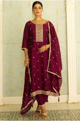 Purple Embroidered Silk Salwar Kameez SK155702