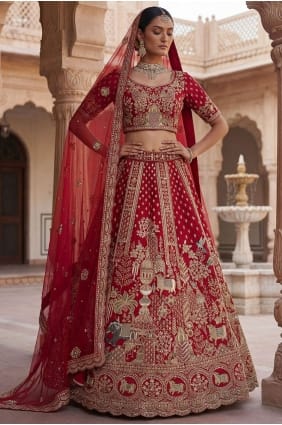 Lehenga Choli in Red Silk with Thread LC9008