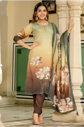 Green Silk Digital print Salwar Kameez with Dupatta SK155829
