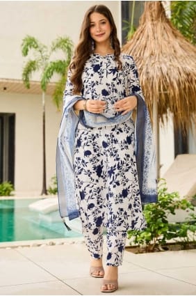 Silk Salwar Kameez in Blue with Digital print SK155863