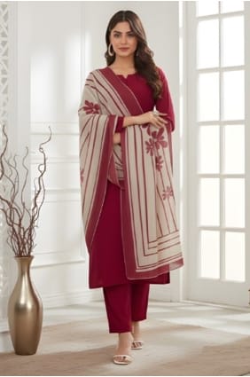 Red Silk Salwar Kameez with Digital print SK155952