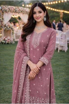 Silk Pink Salwar Kameez in Embroidered SK15680