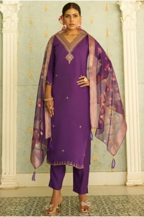 Silk Purple Salwar Kameez in Embroidered SK156083