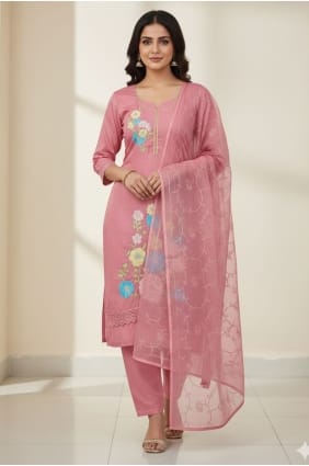 Embroidered Silk Salwar Kameez in Pink with Dupatta SK159080