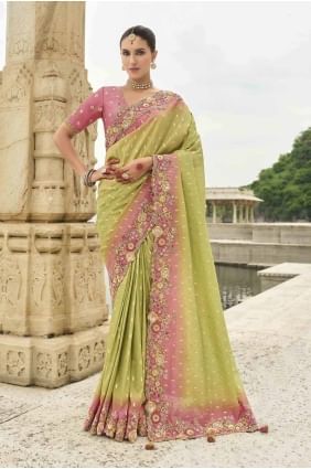 Silk Saree in Green with Stone SR28001