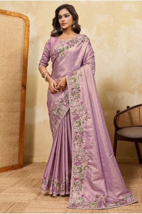 Lace Silk Saree in Lavender SR29626