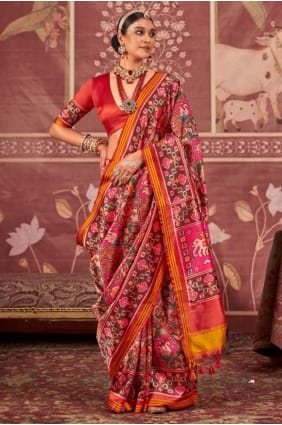 Printed Silk Saree in Multicolor SR29561