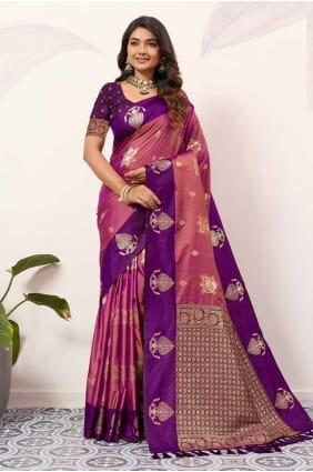 Silk Weaving Peach pink Saree with Blouse SR29658