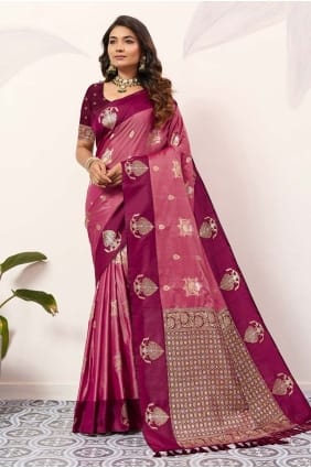 Silk Weaving Pink Saree with Blouse SR29659