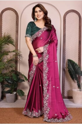 Purple Embroidered Silk Saree with Blouse SR29849