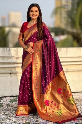 Silk Weaving Wine Saree with Blouse SR29477