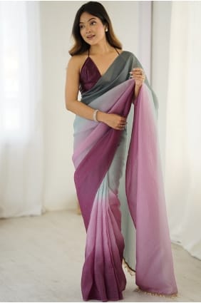 Grey Wine Embroidered Silk Saree SR29862