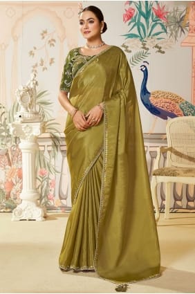 Mahendi Saree in Embroidered Silk SR29124