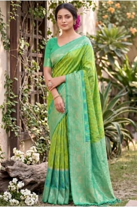 Embroidered Saree in Parrot green Silk SR29953