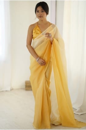 Yellow Embroidered Silk Saree with Designer Blouse SR29868