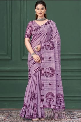 Silk Lovender Saree in Printed SR29014