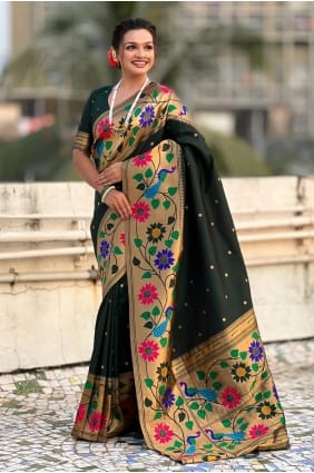 Silk Weaving Green Saree with Blouse SR29509