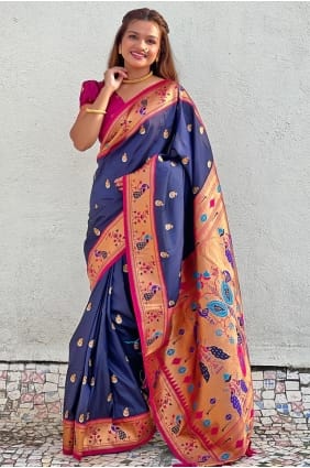 Nevy blue Weaving Saree in Silk SR29389